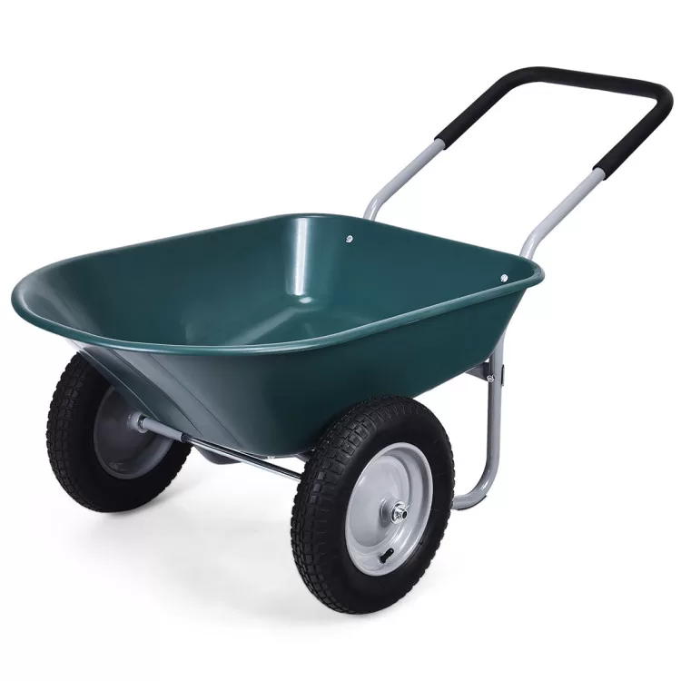 Costway 2 Tire Wheelbarrow Garden Cart Heavy-duty Dolly Utility Cart, Green