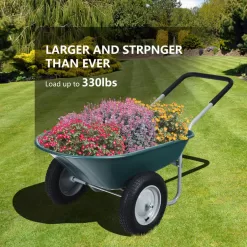 Costway 2 Tire Wheelbarrow Garden Cart Heavy-duty Dolly Utility Cart, Green