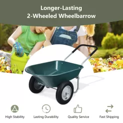Costway 2 Tire Wheelbarrow Garden Cart Heavy-duty Dolly Utility Cart, Green