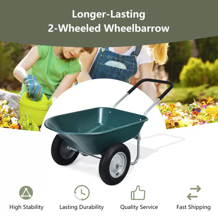 Costway 2 Tire Wheelbarrow Garden Cart Heavy-duty Dolly Utility Cart, Green