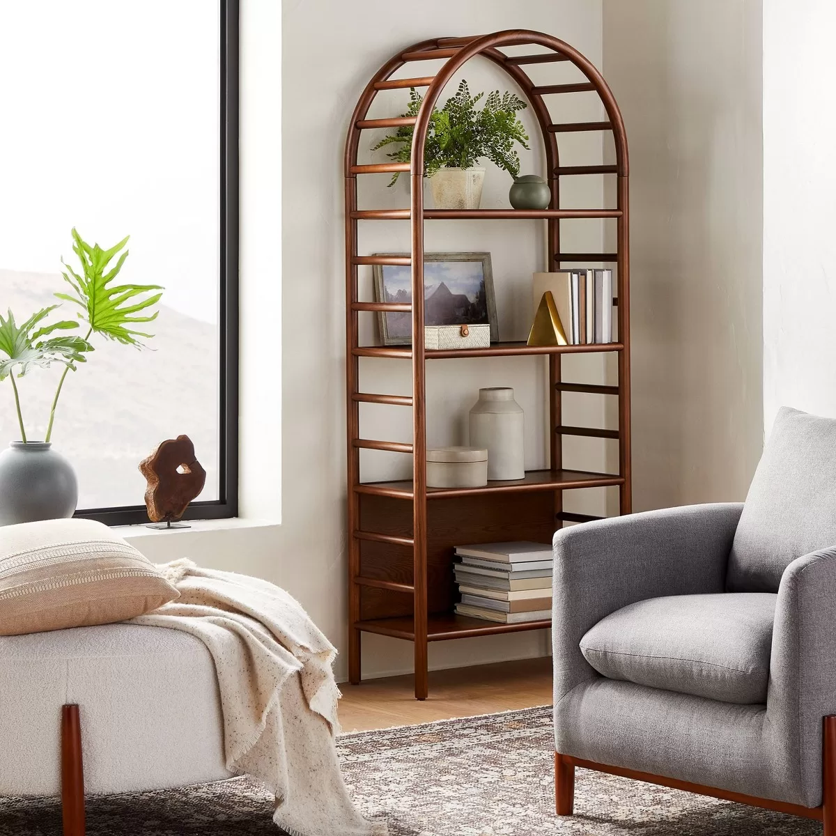 Threshold designed with Studio McGee - 72" Holladay Curved Wooden Bookcase - Brown
