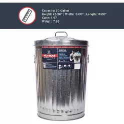 Behrens 20 gal Silver Galvanized Steel Garbage Can Lid Included Animal Proof/Animal Resistant