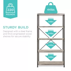 Best Choice Products 5-Tier Rustic Industrial Bookshelf Display Décor Accent w/ Metal Frame, Wood Shelves