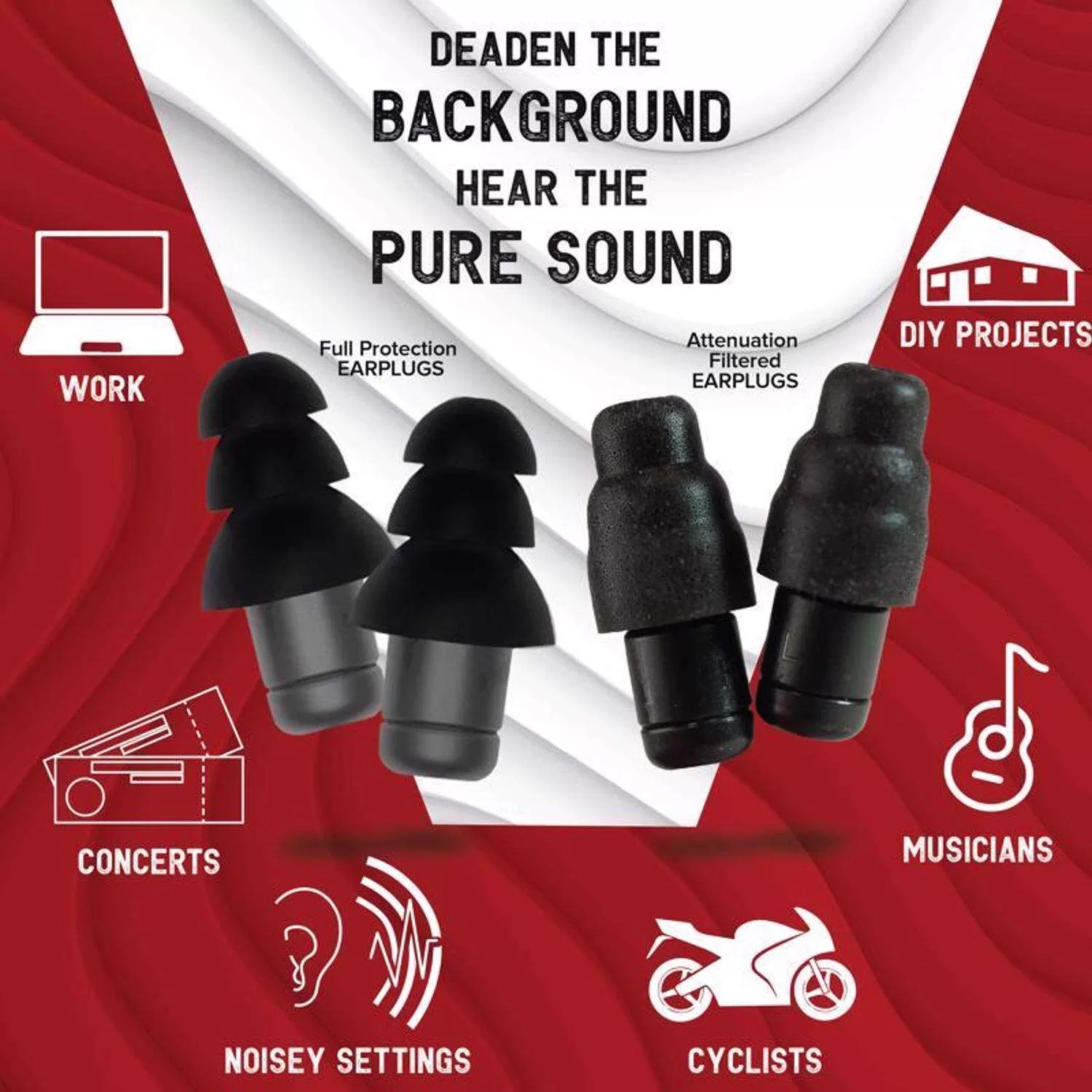 Plugfones Dynamics 29 dB Nylon/Silicone/Soft Foam Tri-flange Professional Hearing Protectors Black/G