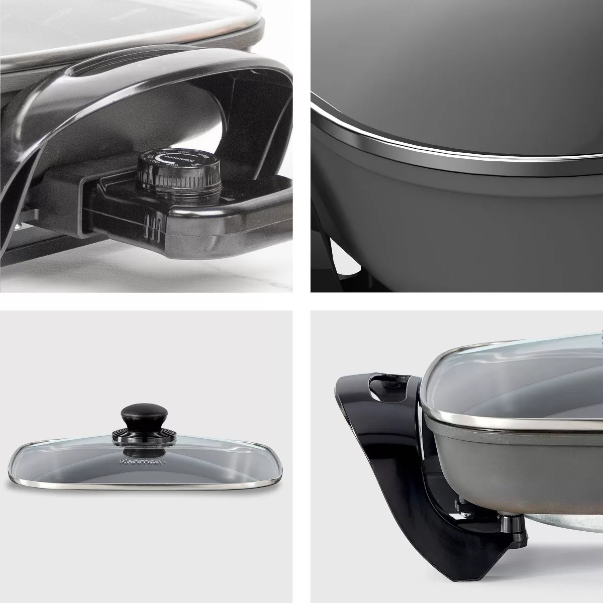 Kenmore 12x12" Non-Stick Electric Skillet with Glass Lid - Black/Gray