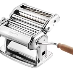 Imperia Pasta Maker Machine - Heavy Duty Steel Construction w Easy Lock Dial and Wood Grip Handle- Model 150 Made in Italy