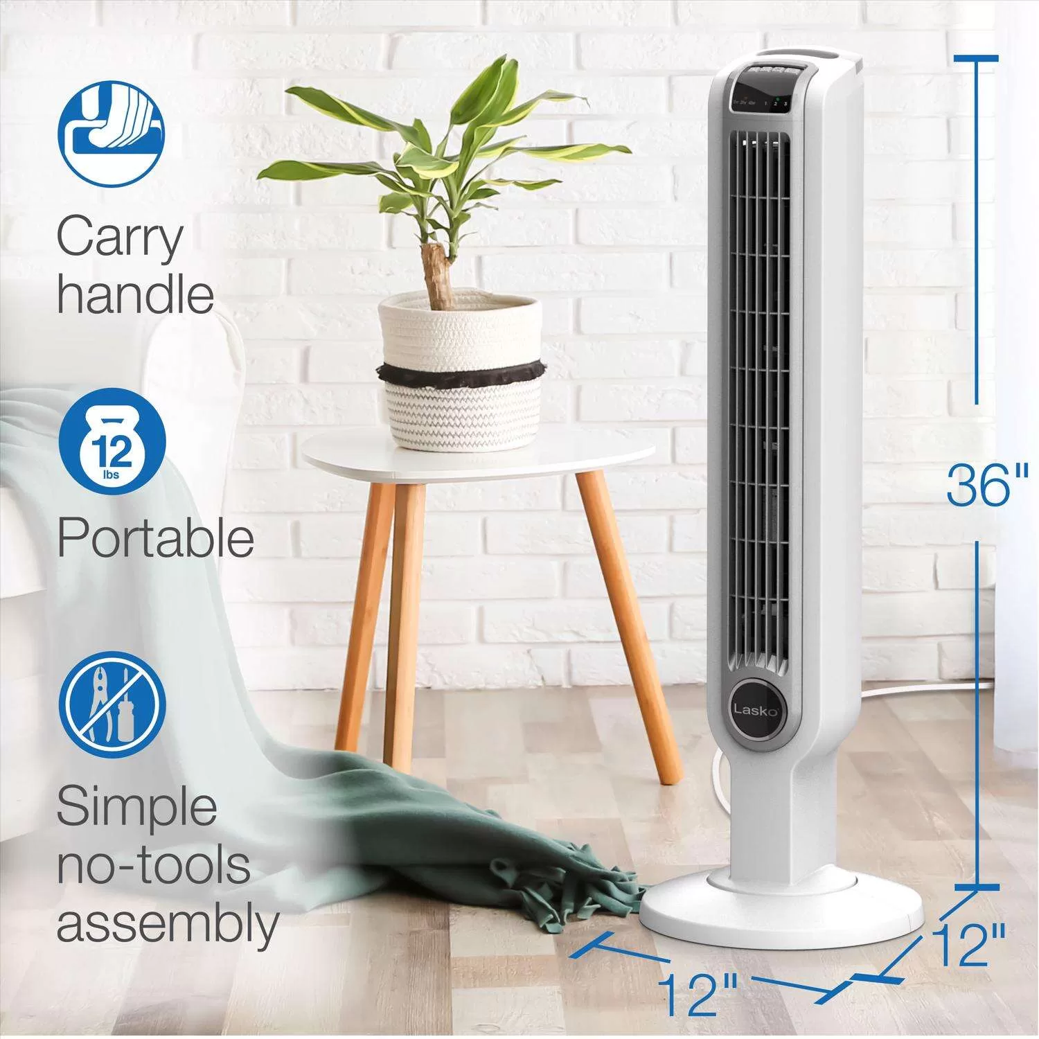 Lasko 36 in. H 3 speed Oscillating Tower Fan