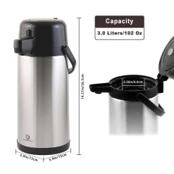 TOMAKEIT 3L(102 Oz) Airpot Beverage Dispenser Insulated Stainless Steel Large Coffee Thermal