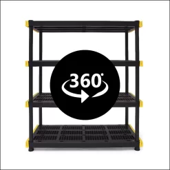 CX Black & Yellow, 4-Tier Heavy Duty Plastic Storage Shelving Unit, 200lbs/shelf (55”H x 48”W x 20”D)