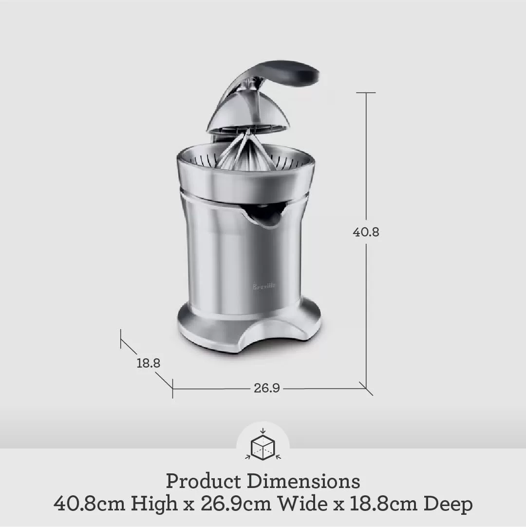 Breville Juice Fountain Compact Juicer, Silver, BJE200XL, 10" x 10.5" x 16"