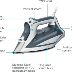Rowenta Focus Stainless Steel Soleplate Steam Iron for Clothes DW5280, Blue