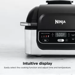 Ninja AG301 Foodi 5-in-1 Indoor Electric Grill with Air Fry, Roast, Bake & Dehydrate - Programmable, Black/Silver