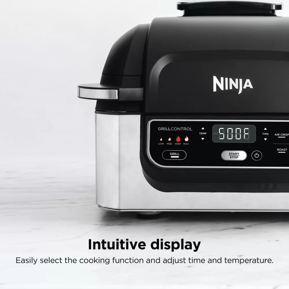 Ninja AG301 Foodi 5-in-1 Indoor Electric Grill with Air Fry, Roast, Bake & Dehydrate - Programmable, Black/Silver