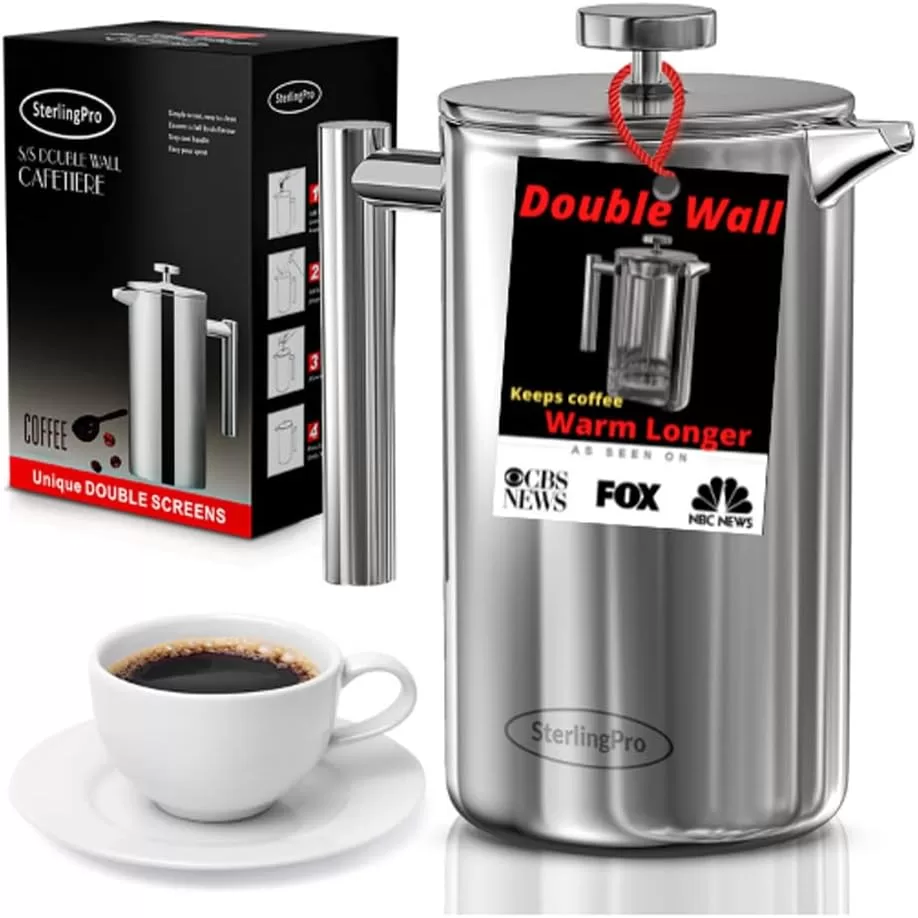 SterlingPro French Press Coffee Maker(1.75L)-Double Walled Large Coffee Press