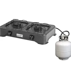 ABBA Double Burner Portable Propane StoveTop - Lightweight Alloy Steel Portable Stove, 13.19" x 21.85" x 4.33" (Black)