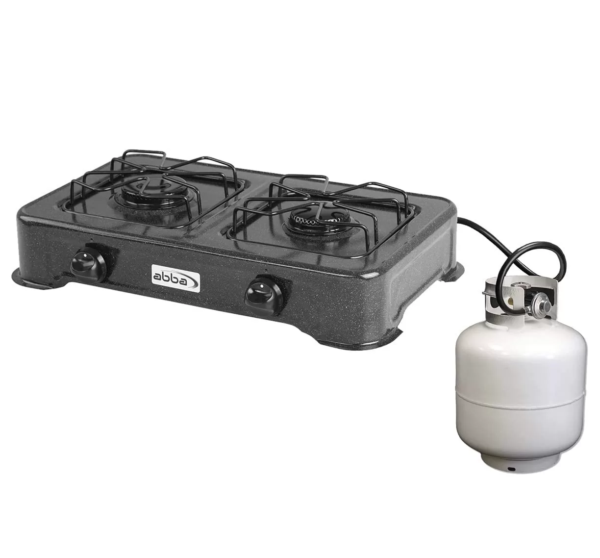 ABBA Double Burner Portable Propane StoveTop - Lightweight Alloy Steel Portable Stove, 13.19" x 21.85" x 4.33" (Black)