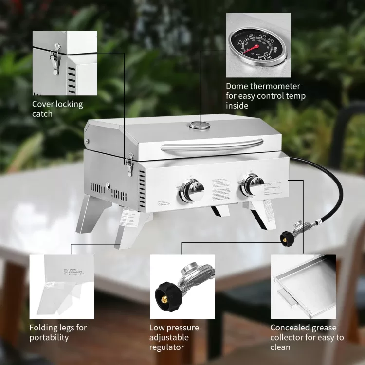 Costway 2 Burner Portable Stainless Steel BBQ Table Top Grill for Outdoors