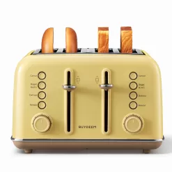 BUYDEEM DT640 4-Slice Toaster, Extra Wide Slots, Retro Stainless Steel, 7-Shade Settings (Mellow Yellow)