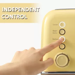 BUYDEEM DT640 4-Slice Toaster, Extra Wide Slots, Retro Stainless Steel, 7-Shade Settings (Mellow Yellow)