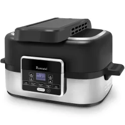 Runnatal 5-in-1 Smokeless Electric Indoor Grill with Air Fry, Roast, Bake & Dehydrate, Air Fryer, Black/Silver