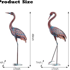 Kircust Garden Crane Statues Patina Heron Decoy, Standing Metal Crane Sculptures Bird Yard Art for Outdoor Decor, Set of 2
