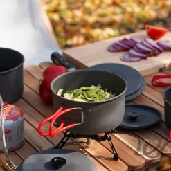 Alocs Camping Cookware Set Camping Gear, Compact Camping Pots and Pans Set, Durable Hard Alumina Camping Cooking Set