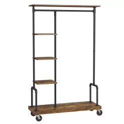 VASAGLE Clothes Rack, Clothing Garment Rack on Wheels, Rustic Brown UHSR66BX