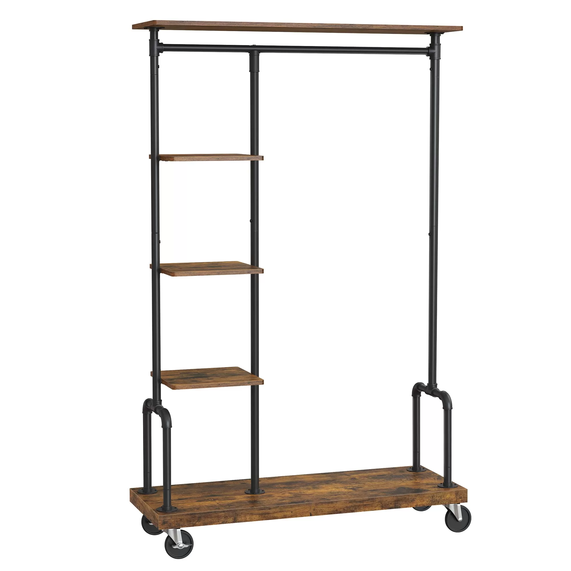 VASAGLE Clothes Rack, Clothing Garment Rack on Wheels, Rustic Brown UHSR66BX