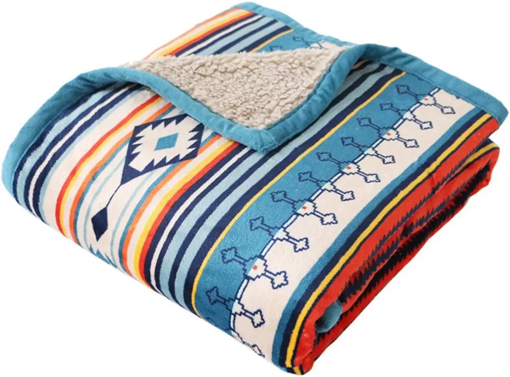 UKELER Bohemian Sherpa Throw 80'' x 60''- Soft Plush Flannel Boho Throw Blankets for Bed/Couch/Sofa/Office/Camping