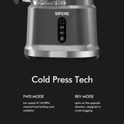 SiFENE Cold Press Whole Slow Masticating Juicer, Easy-Clean, High Yield Fruit & Veg Juice, BPA-Free, Gray