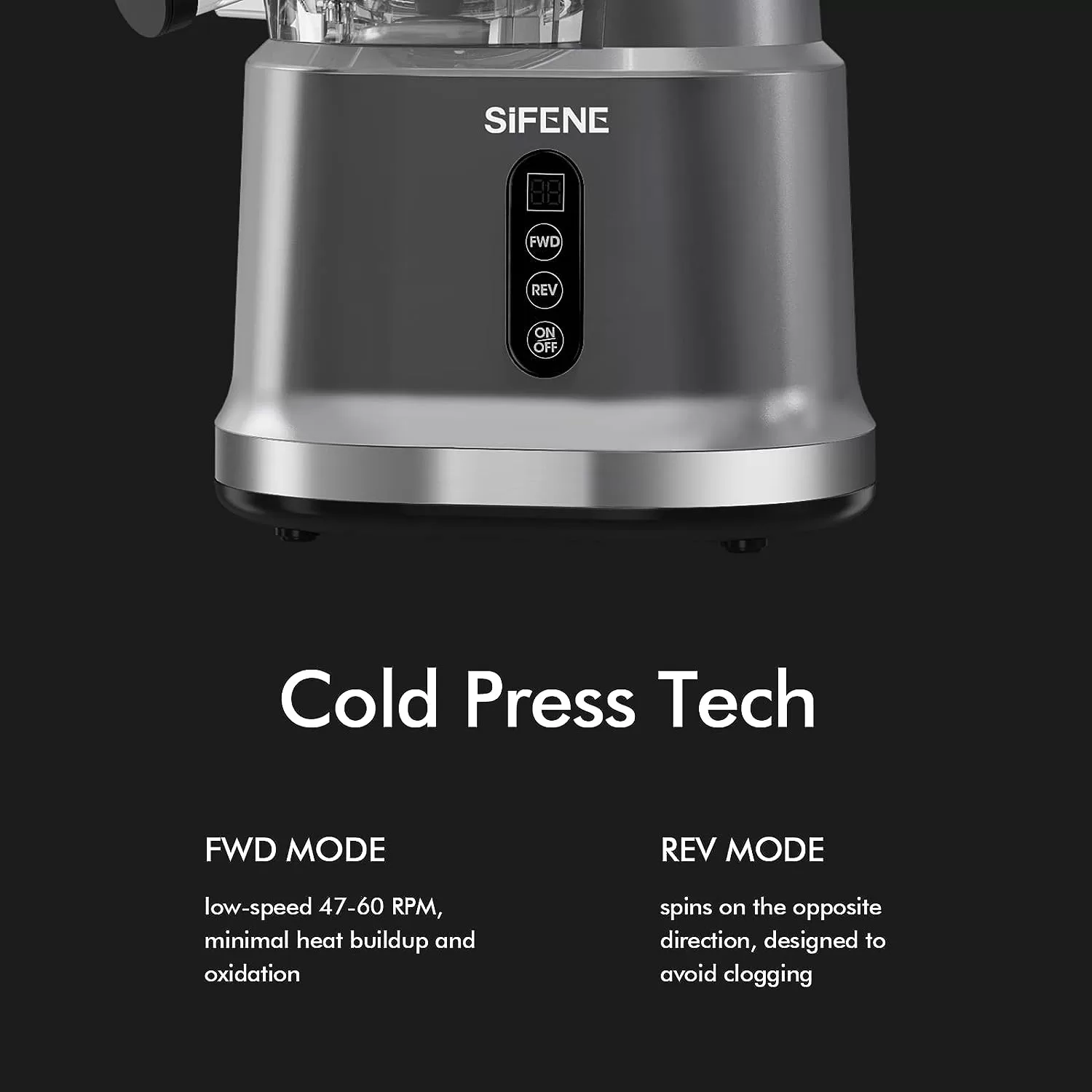 SiFENE Cold Press Whole Slow Masticating Juicer, Easy-Clean, High Yield Fruit & Veg Juice, BPA-Free, Gray