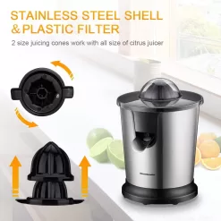 Homeleader Electric Citrus Juicer, Lemon Squeezer with Stainless Steel, Black