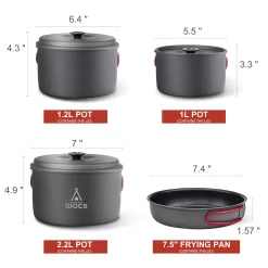 Alocs Camping Cookware Set Camping Gear, Compact Camping Pots and Pans Set, Durable Hard Alumina Camping Cooking Set