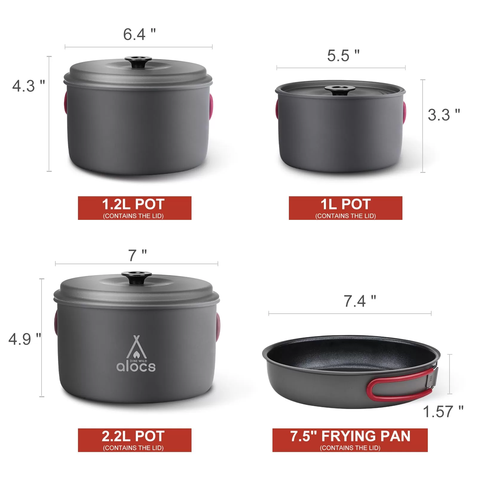 Alocs Camping Cookware Set Camping Gear, Compact Camping Pots and Pans Set, Durable Hard Alumina Camping Cooking Set