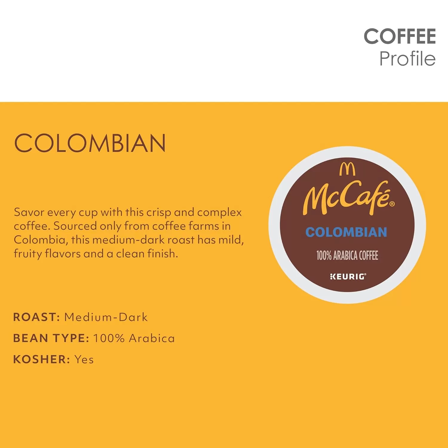 McCafe Colombian, Single Serve Coffee Keurig K-Cup Pods, Medium Roast, 96 Count (4 Packs of 24)