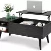 WLIVE Wood Lift Top Coffee Table with Hidden Compartment and Adjustable Storage Shelf, Charcoal Black
