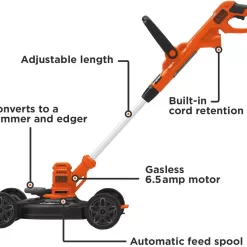 BLACK+DECKER Electric Lawn Mower, String Trimmer, Edger, 3-in-1, Corded (BESTA512CM)