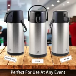 TOMAKEIT 3L(102 Oz) Airpot Beverage Dispenser Insulated Stainless Steel Large Coffee Thermal