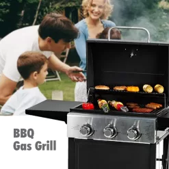 MASTER COOK 3 Burner BBQ Propane Gas Grill, Stainless Steel 30,000 BTU Patio Garden Barbecue Grill