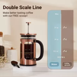 BAYKA 34 Ounce 1 Liter French Press Coffee Maker, Glass Classic Copper Stainless Steel Coffee Press