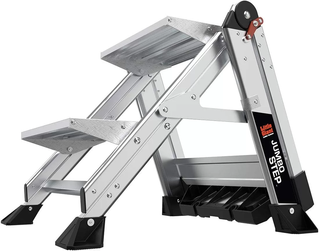 Little Giant Ladders, Jumbo Step, 2-Step, 2 foot, Step Stool, Aluminum, Type 1AA, 375 lbs weight rating, (11902), Silver