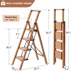 4 Step Ladder, Folding Step Stool with Convenient Handgrip, 330 lbs Capacity