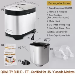 KITCHENARM 29-in-1 SMART Bread Machine with Gluten Free Setting 2LB 1.5LB 1LB Bread Maker Machine with Homemade Cycle