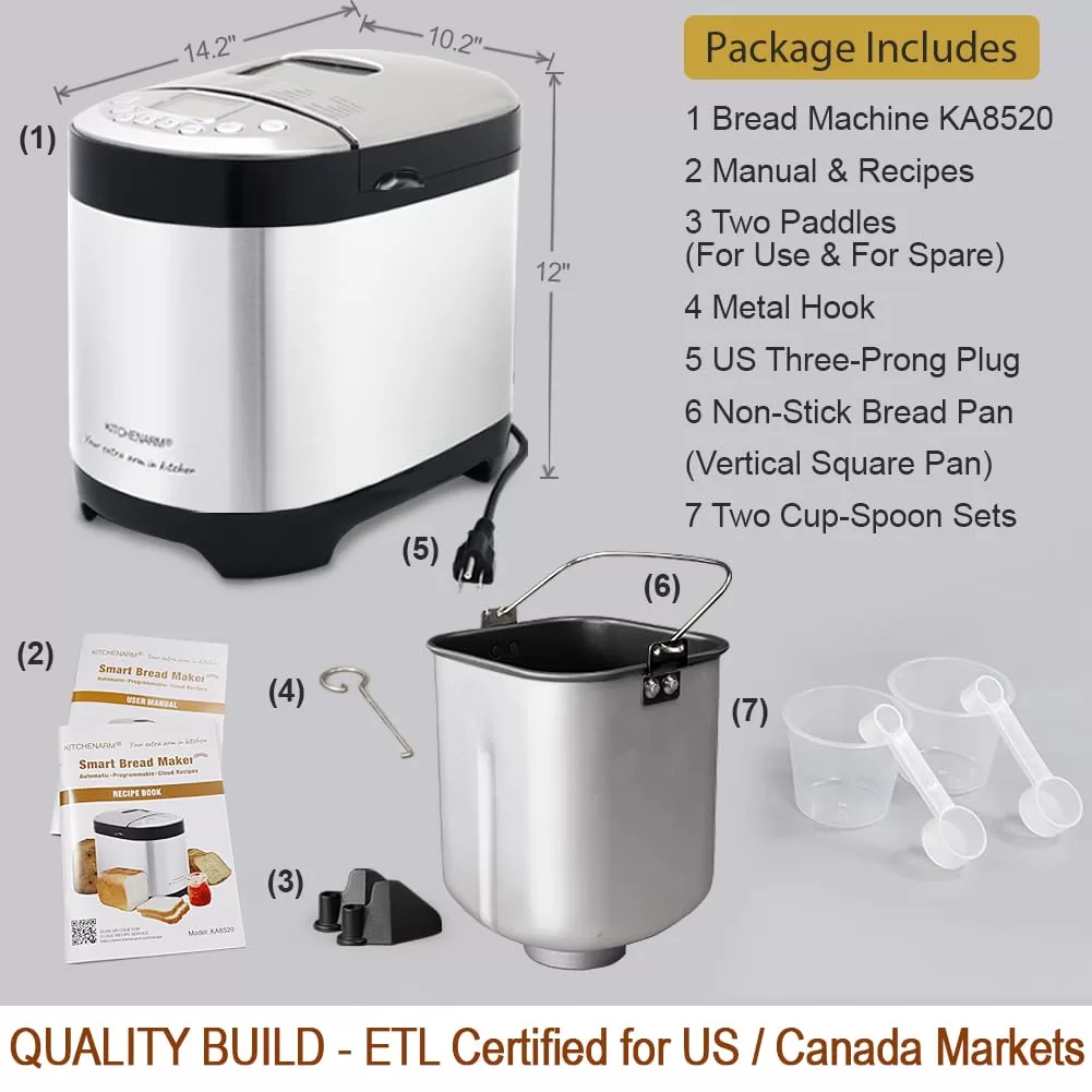 KITCHENARM 29-in-1 SMART Bread Machine with Gluten Free Setting 2LB 1.5LB 1LB Bread Maker Machine with Homemade Cycle