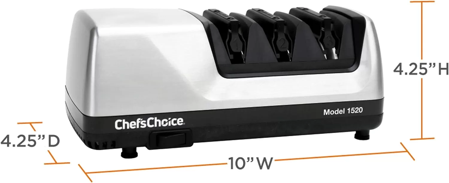 Chef'sChoice Hone Electric Knife Sharpener for 15 and 20-Degree Knives, 3-Stage, Gray
