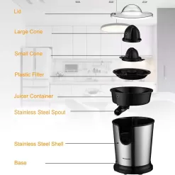 Homeleader Electric Citrus Juicer, Lemon Squeezer with Stainless Steel, Black