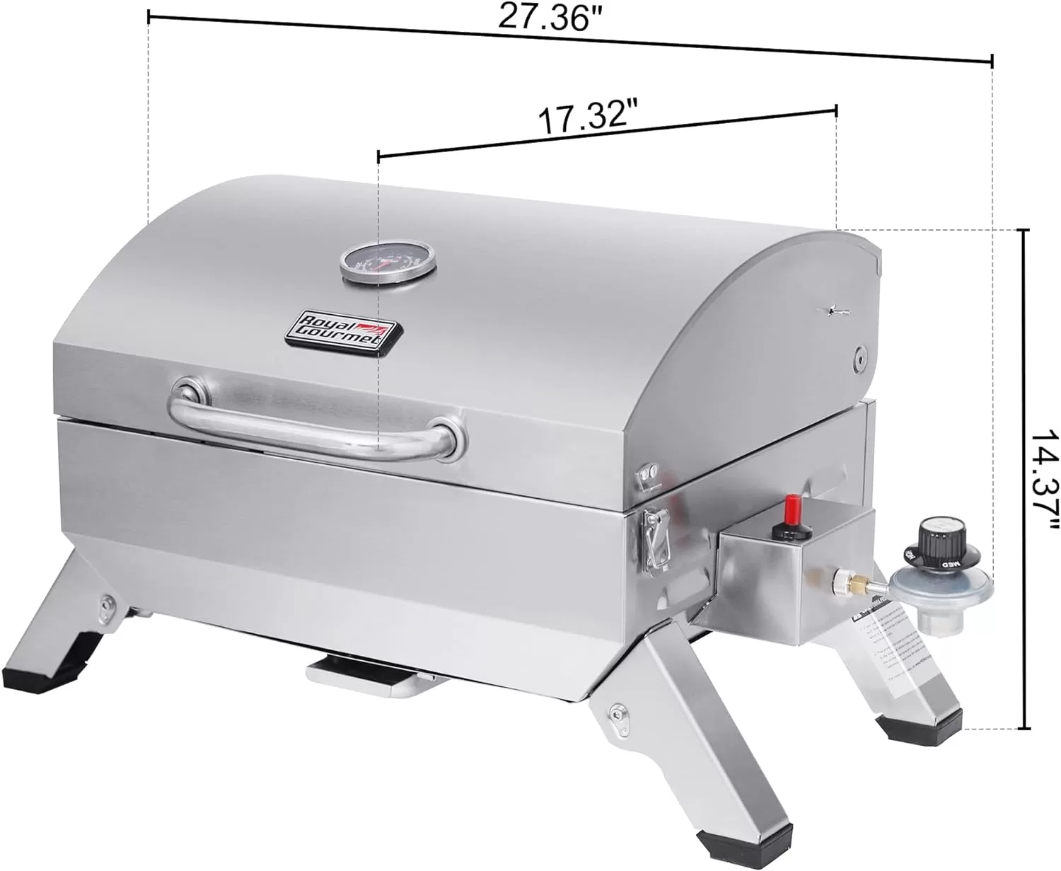 Royal Gourmet GT1001 Stainless Steel Portable Grill, 10000 BTU BBQ Tabletop Gas Grill, Silver