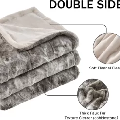 Krifey Oversized Minky Blanket, Super Soft Fluffy Luxury Throw Blanket Comfy Faux Fur Bed Throw Marbled Gray 60