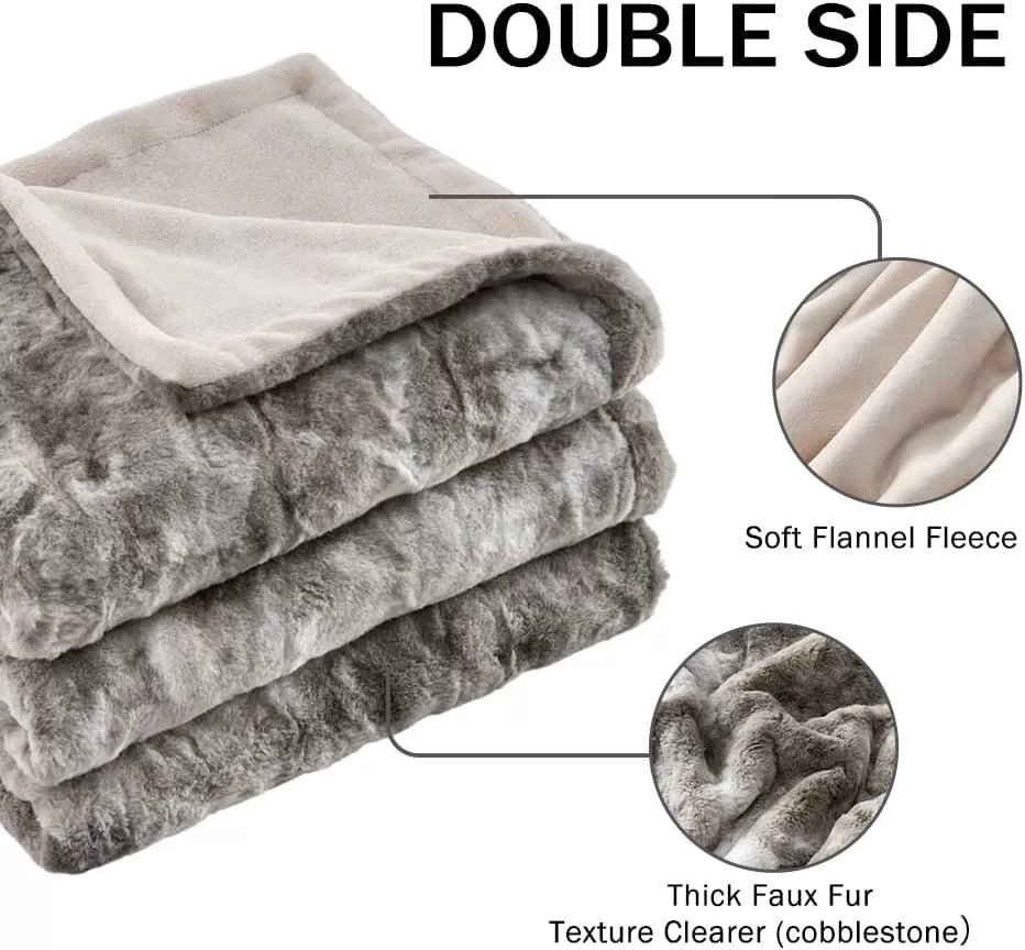 Krifey Oversized Minky Blanket, Super Soft Fluffy Luxury Throw Blanket Comfy Faux Fur Bed Throw Marbled Gray 60" x 80"
