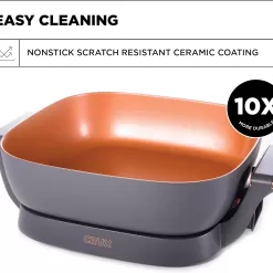 CRUX Electric Skillet with Glass Lid - Nonstick Scratch Resistant Ceramic Pan, Extra Deep, 12